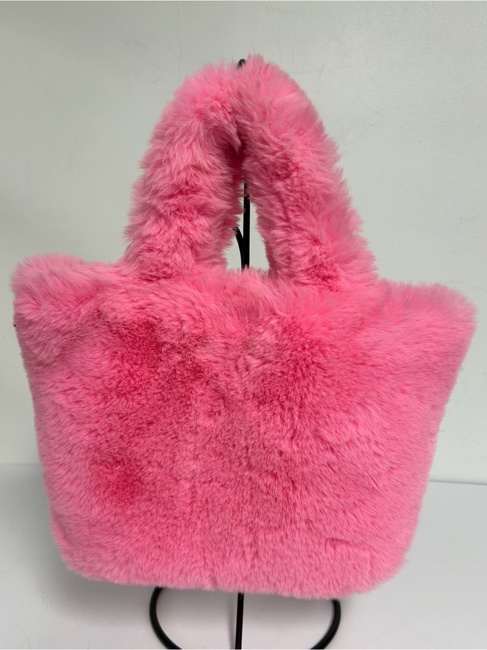 OKPTA Soft Pink Fluffy Faux Fur Double Handled Magnetic Closure Mini-Tote Bag - Picture 2 of 10